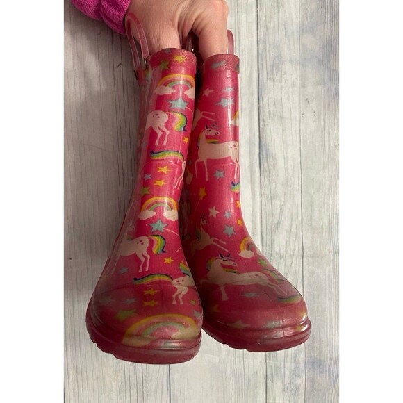 Pink Unicorn Girl Rain Boots Rainboots, Size Youth 11/12 - Picture 2 of 7